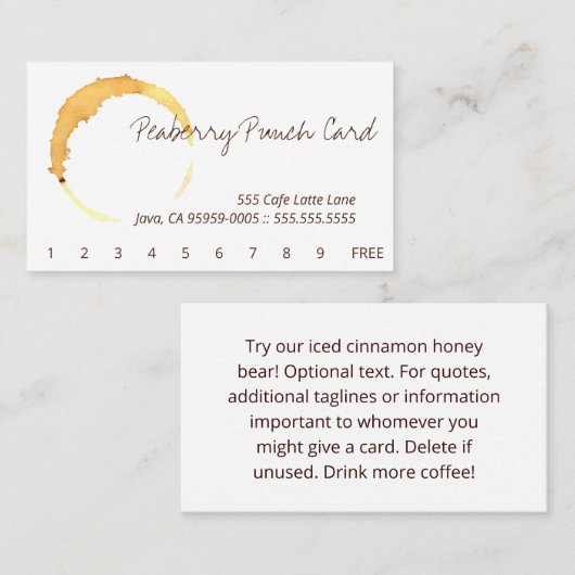 コーヒーカップ汚れサークルドリンクパンチカード ロイヤリティカード (正面/裏面)