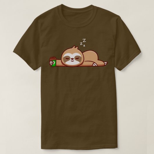 コーヒーカップ漫画でかわいいナマケモノ1 Tシャツ (デザイン正面)