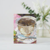 コーヒーカップ破れた紙絵画のコラージュ芸術 ポストカード (スタンド正面)