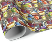 コーヒーカップ紫抽象芸術水彩パターン ラッピングペーパー (ロールコーナー)