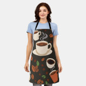 コーヒーカップ豆モーニングパターン エプロン (着用した状態)