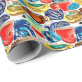コーヒーカップ赤い抽象芸術水の色パターン ラッピングペーパー (ロールコーナー)