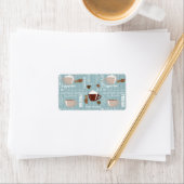 コーヒーカップ青い縦線カフェイン粒 ラベル (インサイチュ)