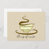 コーヒーカップ音楽手描きミニマリストスケッチ ポストカード (正面/裏面)