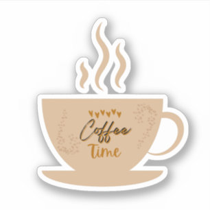 コーヒーカップ&コーヒータイム文字とハート シール