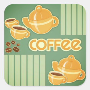 コーヒーカップ、コーヒーポット、コーヒー豆 スクエアシール