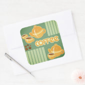 コーヒーカップ、コーヒーポット、コーヒー豆 スクエアシール (封筒)