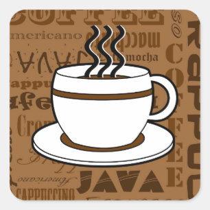 コーヒーカップ-コーヒー単語のプリント-ブラウン スクエアシール