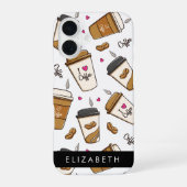 コーヒーカップ、コーヒー豆、コーヒー好き、あなたの名前 iPhone 16ケース (裏面)