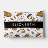 コーヒーカップ、コーヒー豆、コーヒー愛好家、あなたの名前 アクセサリーポーチ (裏面)