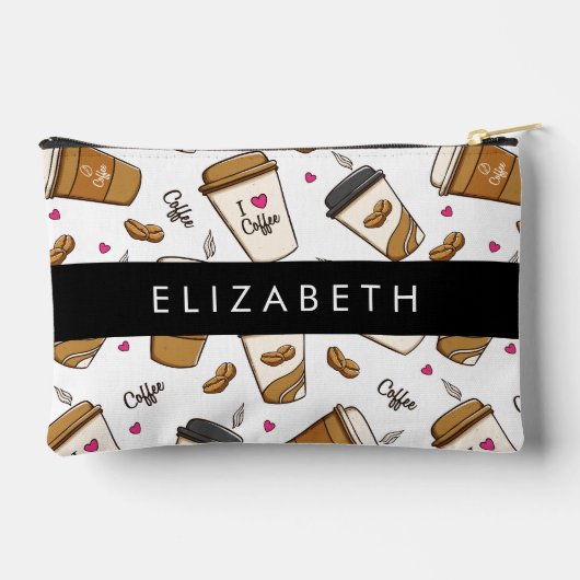 コーヒーカップ、コーヒー豆、コーヒー愛好家、あなたの名前 アクセサリーポーチ (裏面)