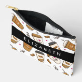 コーヒーカップ、コーヒー豆、コーヒー愛好家、あなたの名前 アクセサリーポーチ (見開き)