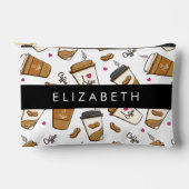 コーヒーカップ、コーヒー豆、コーヒー愛好家、あなたの名前 アクセサリーポーチ (正面)