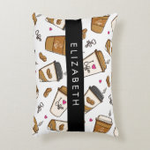 コーヒーカップ、コーヒー豆、コーヒー愛好家、あなたの名前 アクセントクッション (正面(垂直))