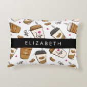 コーヒーカップ、コーヒー豆、コーヒー愛好家、あなたの名前 アクセントクッション (裏面)