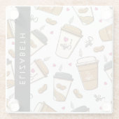 コーヒーカップ、コーヒー豆、コーヒー愛好家、あなたの名前 ガラスコースター (裏面)