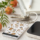 コーヒーカップ、コーヒー豆、コーヒー愛好家、あなたの名前 キーホルダー (正面右)