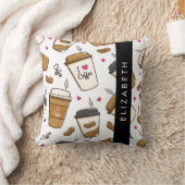 コーヒーカップ、コーヒー豆、コーヒー愛好家、あなたの名前 クッション (ブランケット)