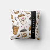 コーヒーカップ、コーヒー豆、コーヒー愛好家、あなたの名前 クッション (正面)