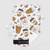 コーヒーカップ、コーヒー豆、コーヒー愛好家、あなたの名前 ゴルフタオル (インサイチュ)