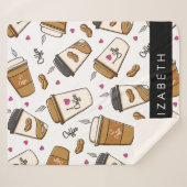 コーヒーカップ、コーヒー豆、コーヒー愛好家、あなたの名前 シェルパブランケット (正面(横))