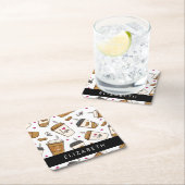 コーヒーカップ、コーヒー豆、コーヒー愛好家、あなたの名前 スクエアペーパーコースター (インサイチュ)