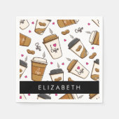 コーヒーカップ、コーヒー豆、コーヒー愛好家、あなたの名前 スタンダードカクテルナプキン (正面)