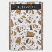 コーヒーカップ、コーヒー豆、コーヒー愛好家、あなたの名前 スローブランケット (正面縦)