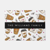 コーヒーカップ、コーヒー豆、コーヒー愛好家、あなたの名前 ドアマット (正面)