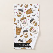 コーヒーカップ、コーヒー豆、コーヒー愛好家、あなたの名前 バスタオルセット (ハンドタオル)