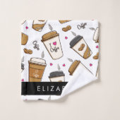 コーヒーカップ、コーヒー豆、コーヒー愛好家、あなたの名前 バスタオルセット (ウォッシュタオル)