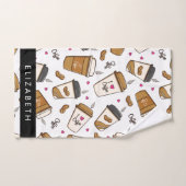 コーヒーカップ、コーヒー豆、コーヒー愛好家、あなたの名前 バスタオルセット (ハンドタオル)