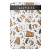 コーヒーカップ、コーヒー豆、コーヒー愛好家、あなたの名前 バスマット (正面縦)