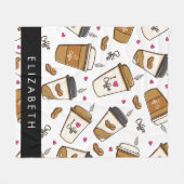 コーヒーカップ、コーヒー豆、コーヒー愛好家、あなたの名前 フリースブランケット (正面(横))