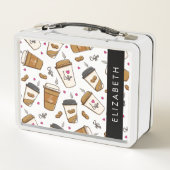 コーヒーカップ、コーヒー豆、コーヒー愛好家、あなたの名前 メタルランチボックス (裏面)