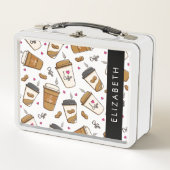 コーヒーカップ、コーヒー豆、コーヒー愛好家、あなたの名前 メタルランチボックス (正面)