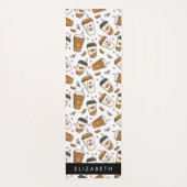 コーヒーカップ、コーヒー豆、コーヒー愛好家、あなたの名前 ヨガマット (裏面)