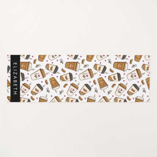 コーヒーカップ、コーヒー豆、コーヒー愛好家、あなたの名前 ヨガマット (正面(横))