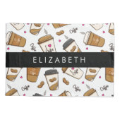 コーヒーカップ、コーヒー豆、コーヒー愛好家、あなたの名前 枕カバー (裏面)