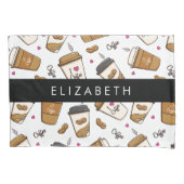 コーヒーカップ、コーヒー豆、コーヒー愛好家、あなたの名前 枕カバー (正面)