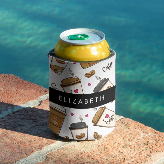 コーヒーカップ、コーヒー豆、コーヒー愛好家、あなたの名前 缶クーラー (インサイチュ プール)