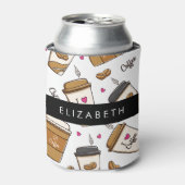 コーヒーカップ、コーヒー豆、コーヒー愛好家、あなたの名前 缶クーラー (缶正面)