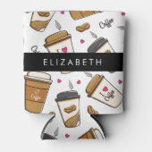 コーヒーカップ、コーヒー豆、コーヒー愛好家、あなたの名前 缶クーラー (正面)