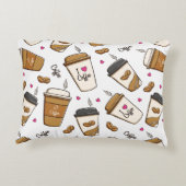 コーヒーカップ、コーヒー豆、コーヒー愛好家、ハート アクセントクッション (裏面)
