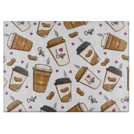 コーヒーカップ、コーヒー豆、コーヒー愛好家、ハート カッティングボード