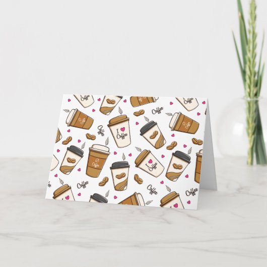 コーヒーカップ、コーヒー豆、コーヒー愛好家、ハート カード (正面)