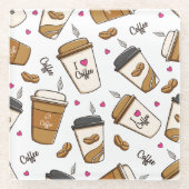 コーヒーカップ、コーヒー豆、コーヒー愛好家、ハート ガラスコースター (正面)