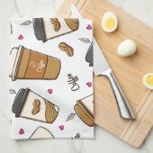 コーヒーカップ、コーヒー豆、コーヒー愛好家、ハート キッチンタオル (四つ折り)