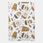 コーヒーカップ、コーヒー豆、コーヒー愛好家、ハート キッチンタオル (縦)