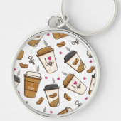 コーヒーカップ、コーヒー豆、コーヒー愛好家、ハート キーホルダー (正面)